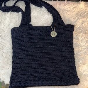 The Sak Blue Crochet Shoulder Bag with Classic Design (B)